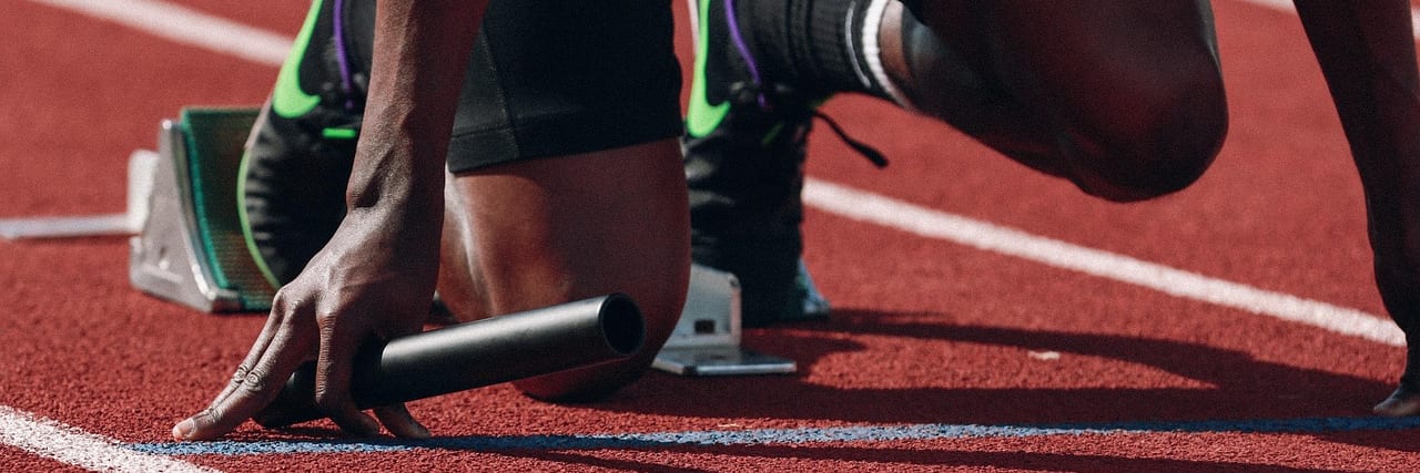 An athlete in the starting blocks